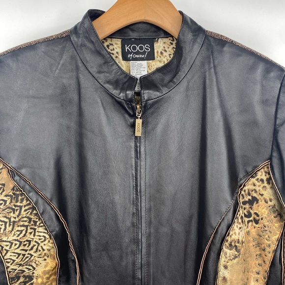 Koos Of Course Leather Jacket Womens‎ Size 1X Plus Brown Tan Full Zip Patchwork - Picture 2 of 10